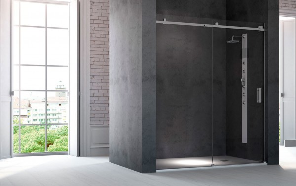 Modèle 602 : Frontal douche deux portes, porte coulissante + fixe- Chromé